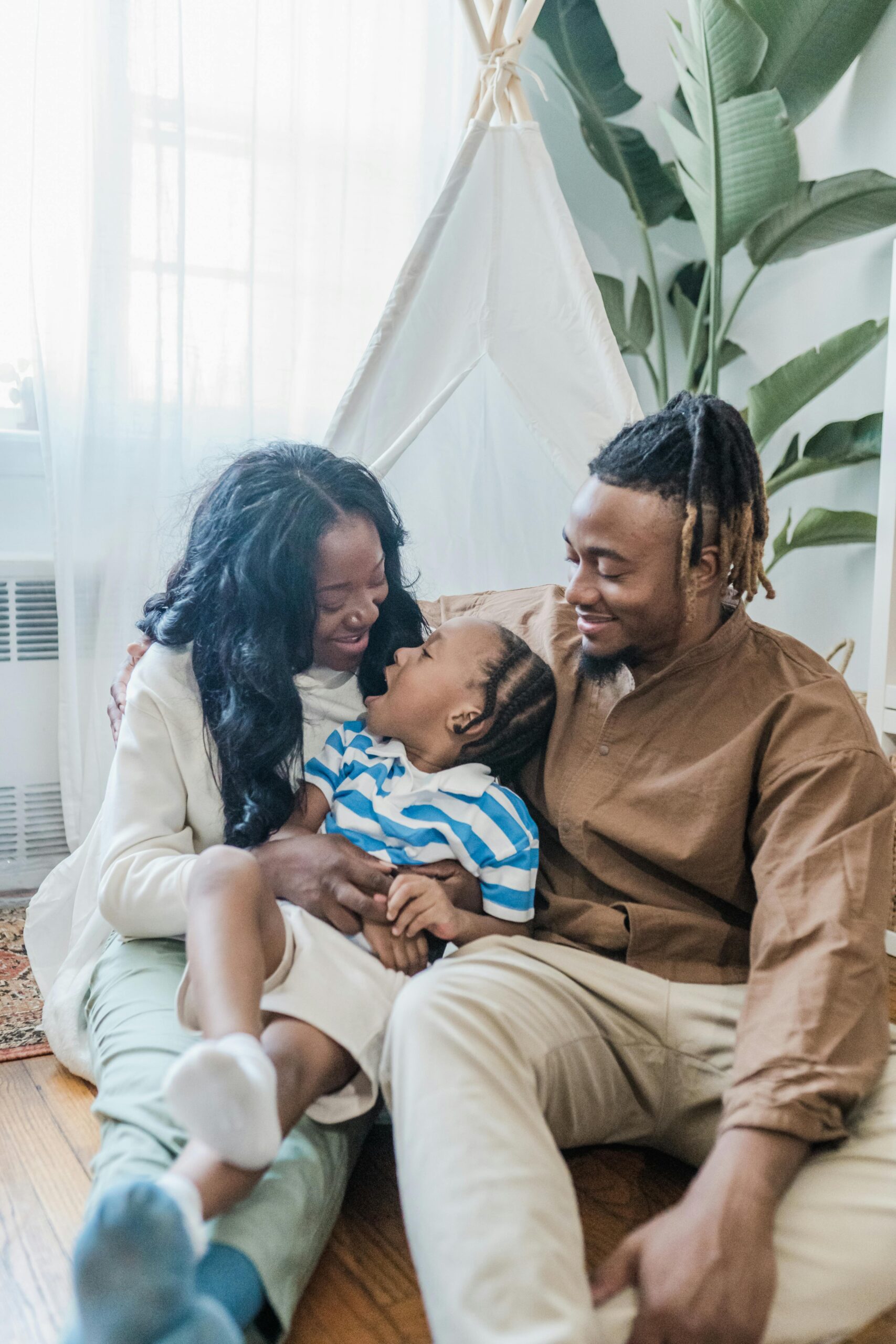 About Happy family spending quality time together in a relaxed home setting.